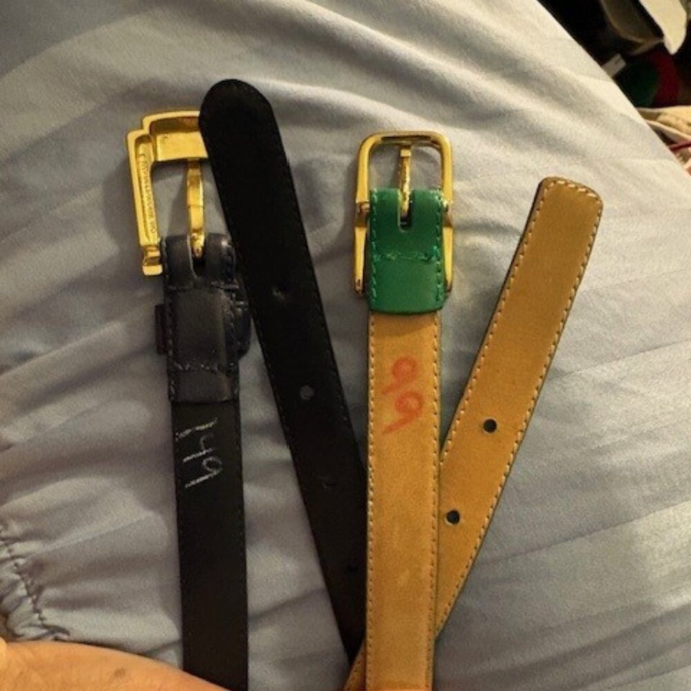 VTG LIZ CLAIBORNE Belts (2) Green & Navy 3/4"W x 33"L- gold buckles '80-90s Sz M - Picture 3 of 11